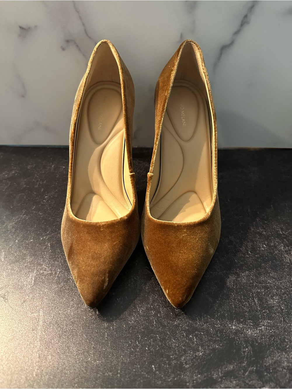 NWOT ANTONIO MELANI Velvet Pointed-Toe Pumps in Brown